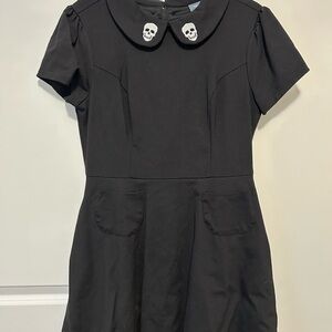Modcloth Black Mini Dress with Skull Peter Pan Collar
